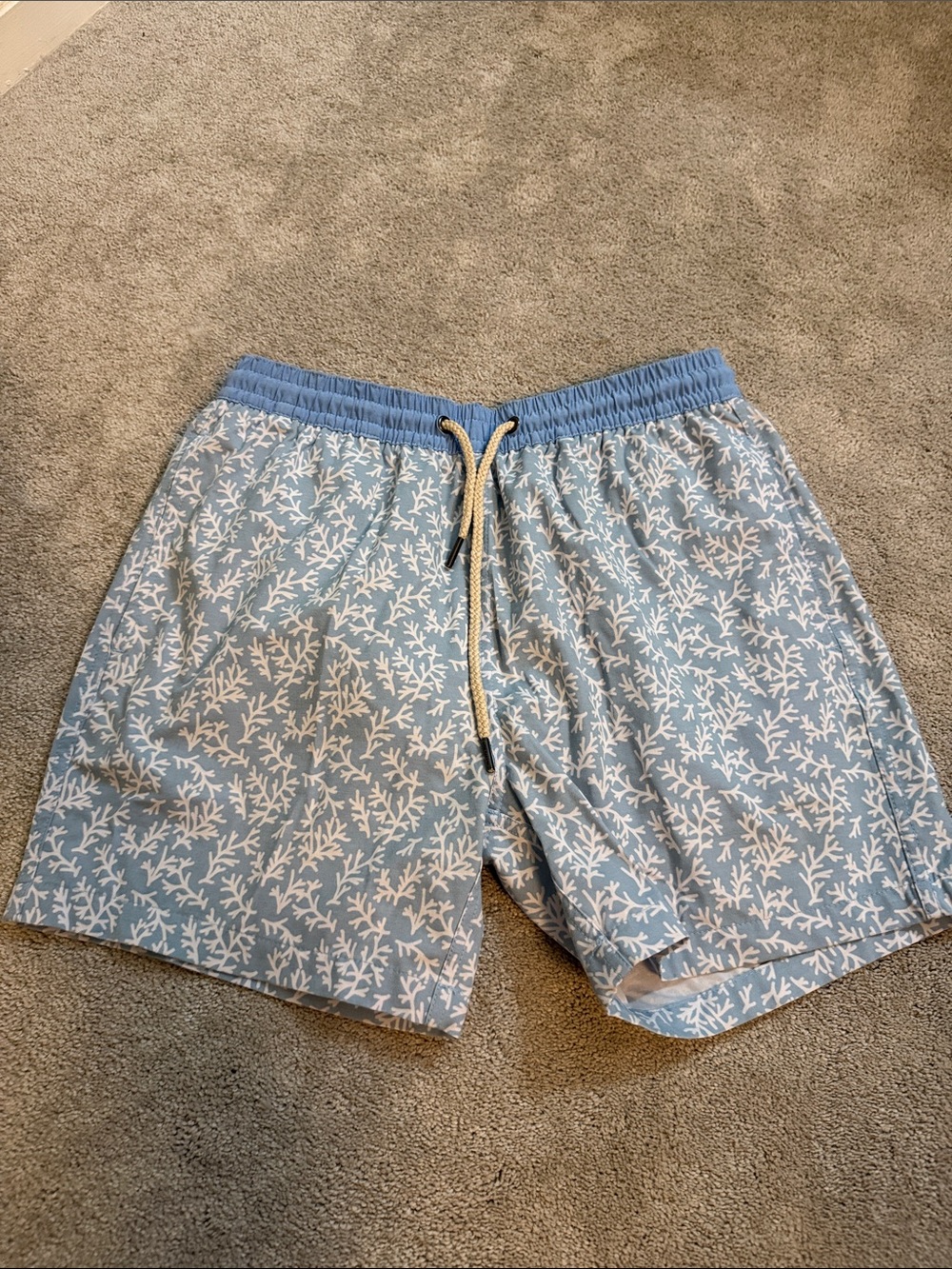 Fair Harbor Kids Light Blue Swim Trunks with White Coral Print XL